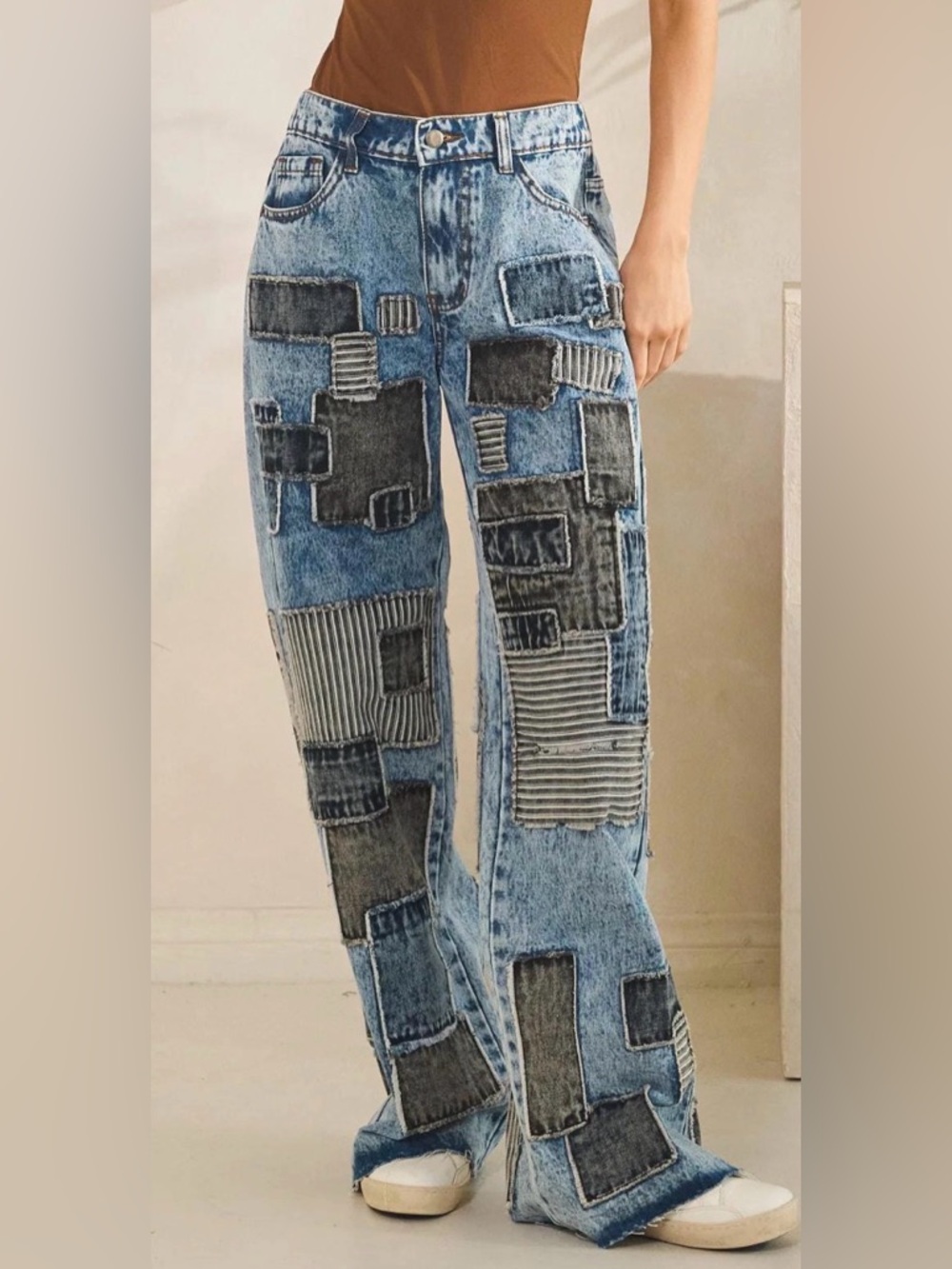 Oli & Hailey  Grunge Style Wide Leg Patchwork Jeans